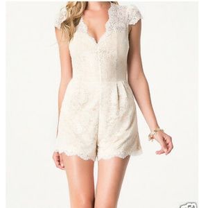 Bebe Cream Lace Romper